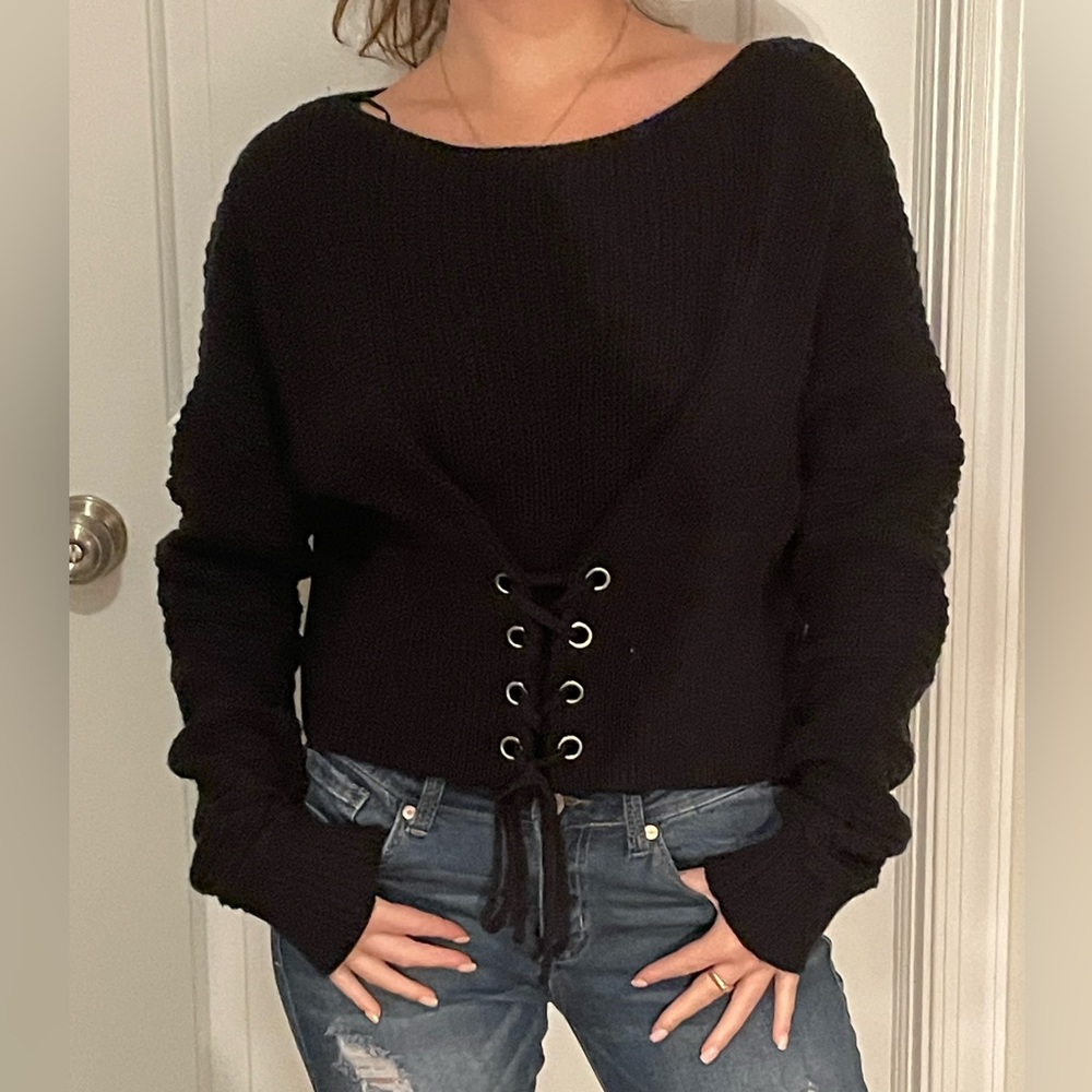 Lace up sweater